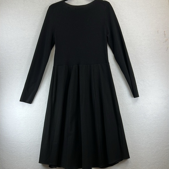Vince Beautiful Midi Dress Size L Black Fit/Flare Long Sleeve V-Neck Like New - Picture 6 of 12